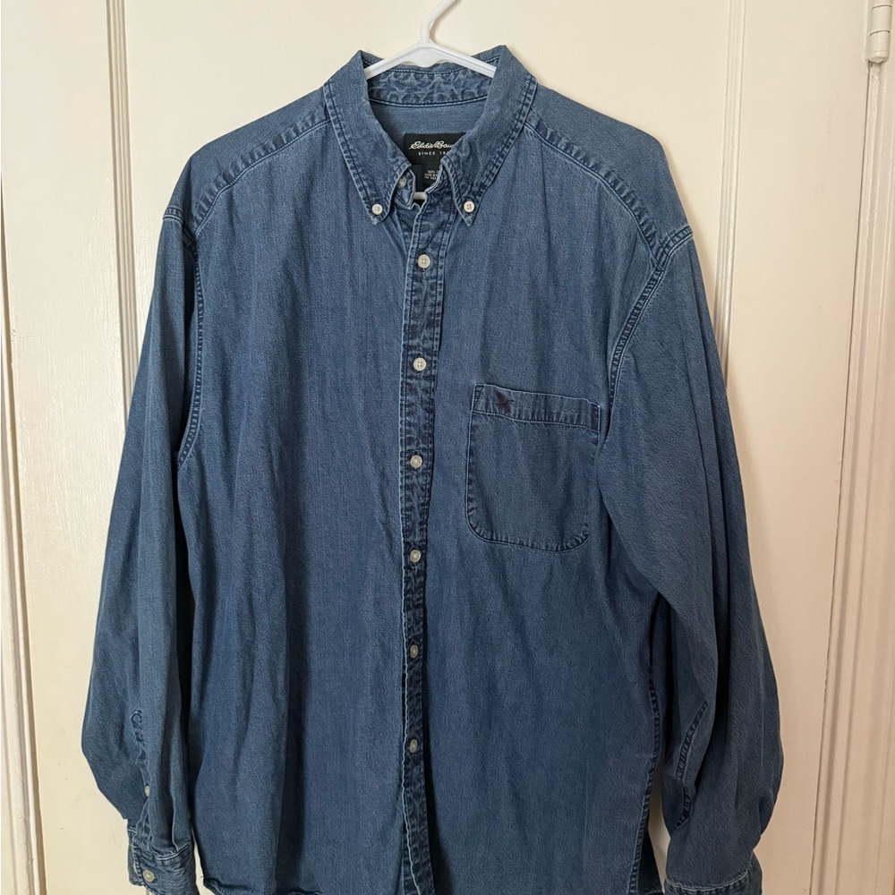 Eddie Bauer 100% Cotton Blue Denim Button Down Shirt